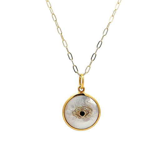 Sapphire & Diamond Evil Eye Pendant in 14k Yellow Gold