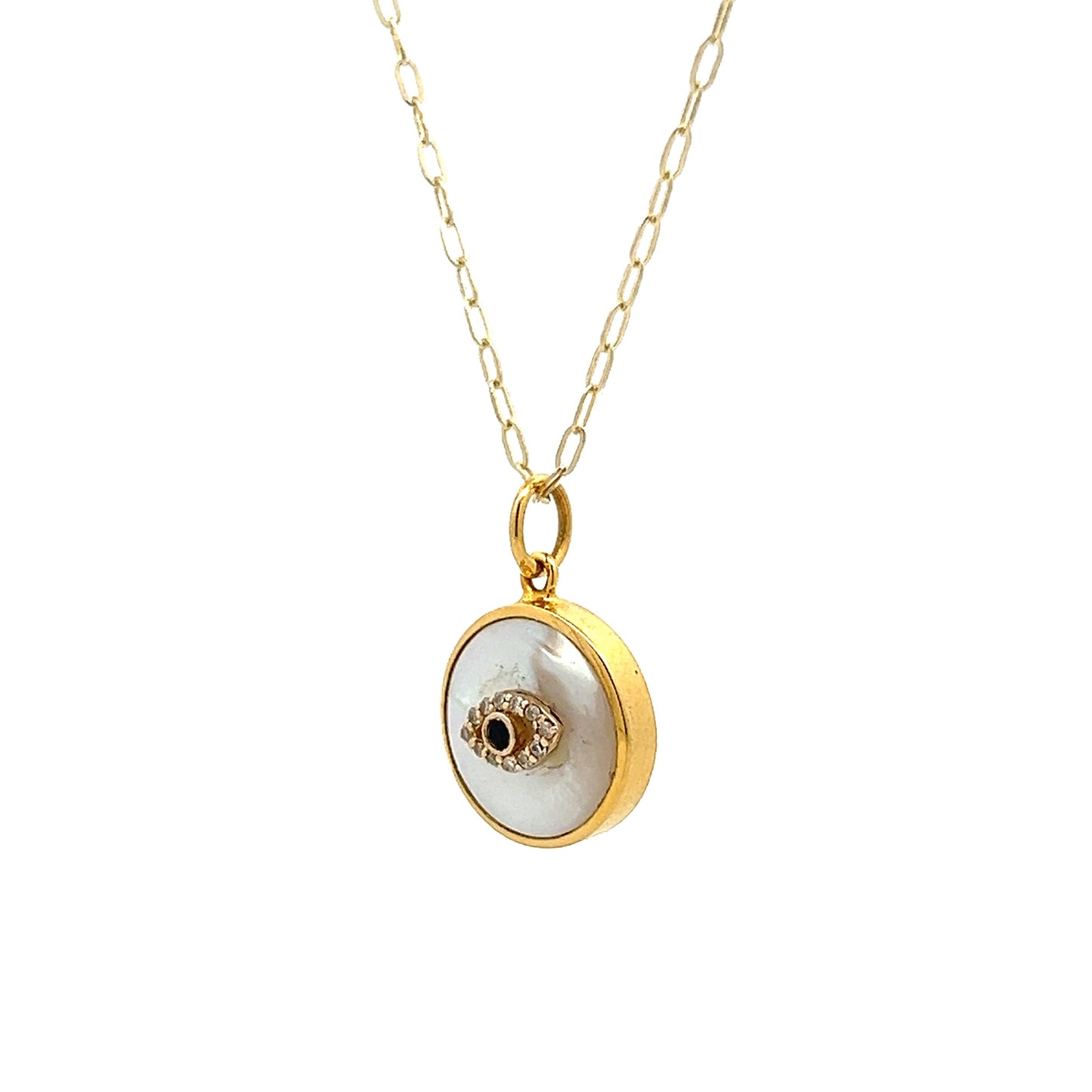 Sapphire & Diamond Evil Eye Pendant in 14k Yellow Gold