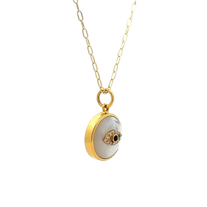 Sapphire & Diamond Evil Eye Pendant in 14k Yellow Gold