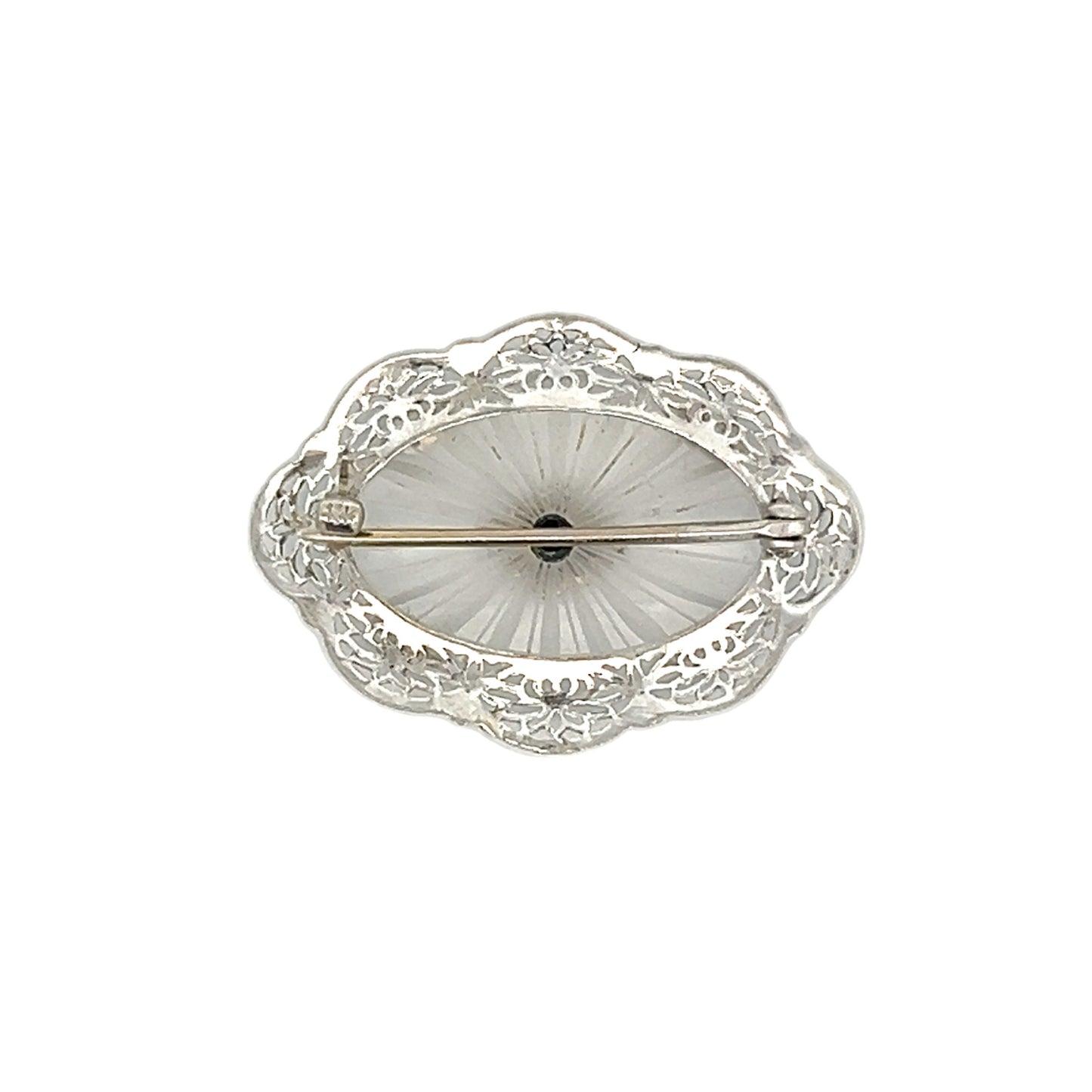 Antique Art Deco Camphor Glass Brooch in 14k