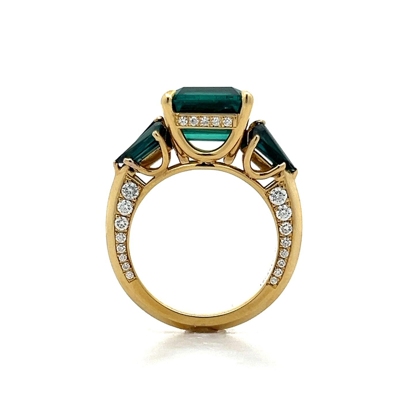 Green Tourmaline & Diamond Ring in 18k Yellow Gold