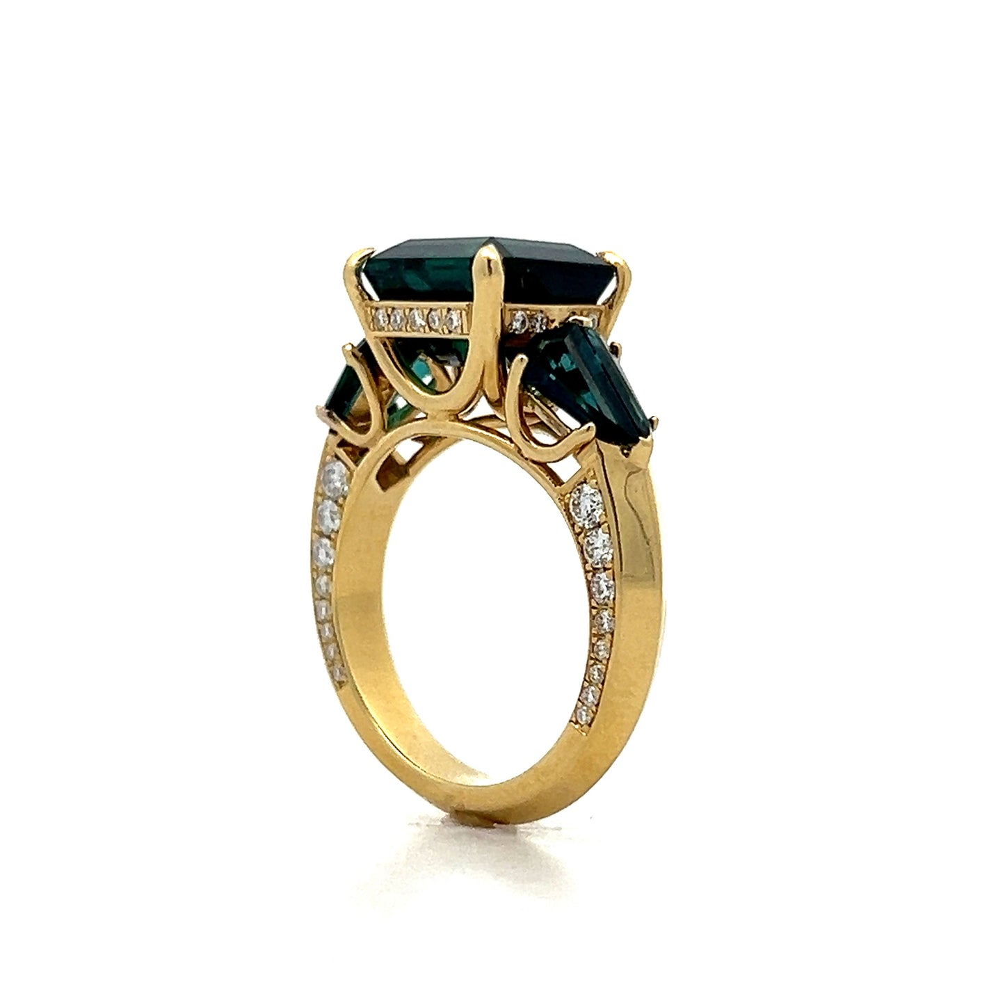 Green Tourmaline & Diamond Ring in 18k Yellow Gold