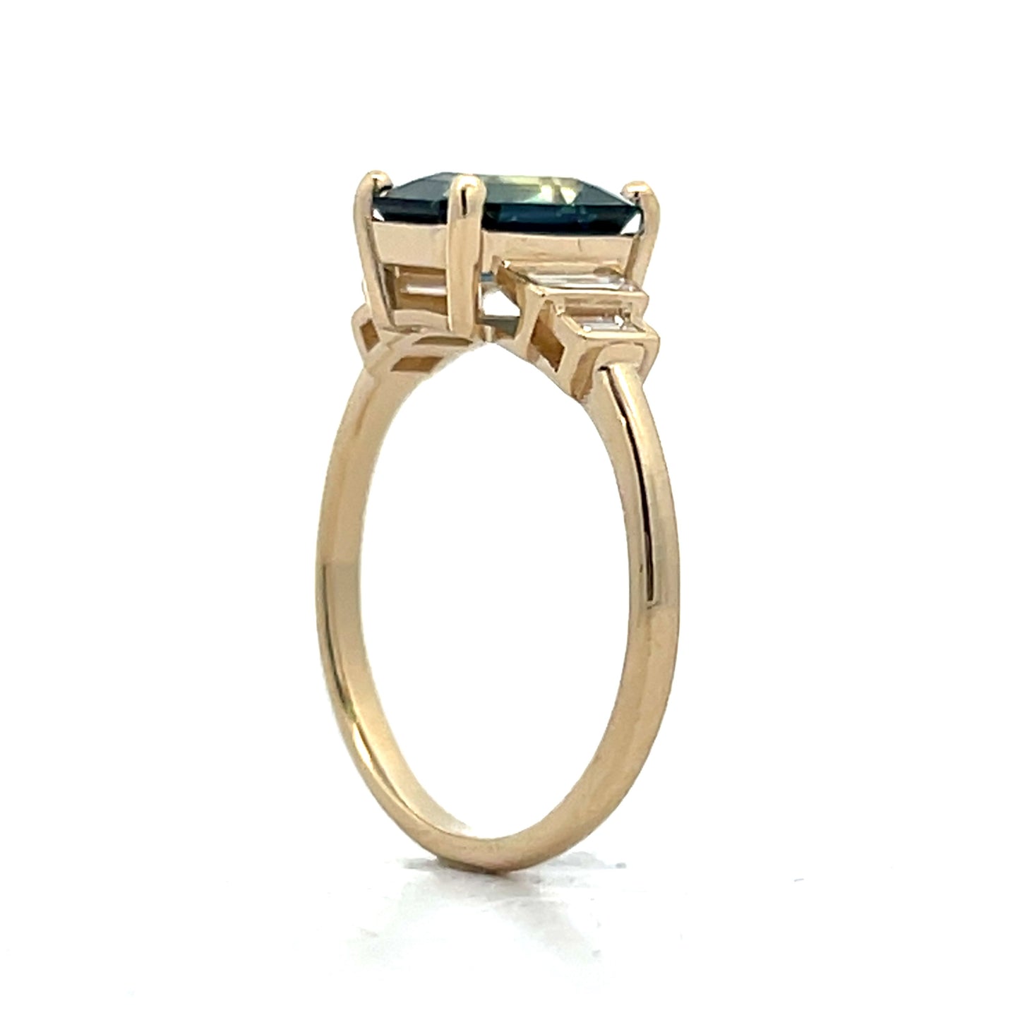 Emerald Cut Bi-Color Sapphire and Diamond Engagement Ring