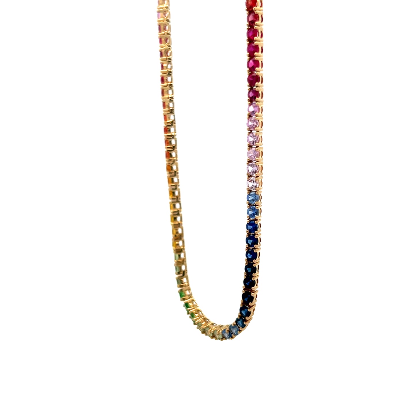 10.46 Rainbow Sapphire Necklace in 14k Yellow Gold