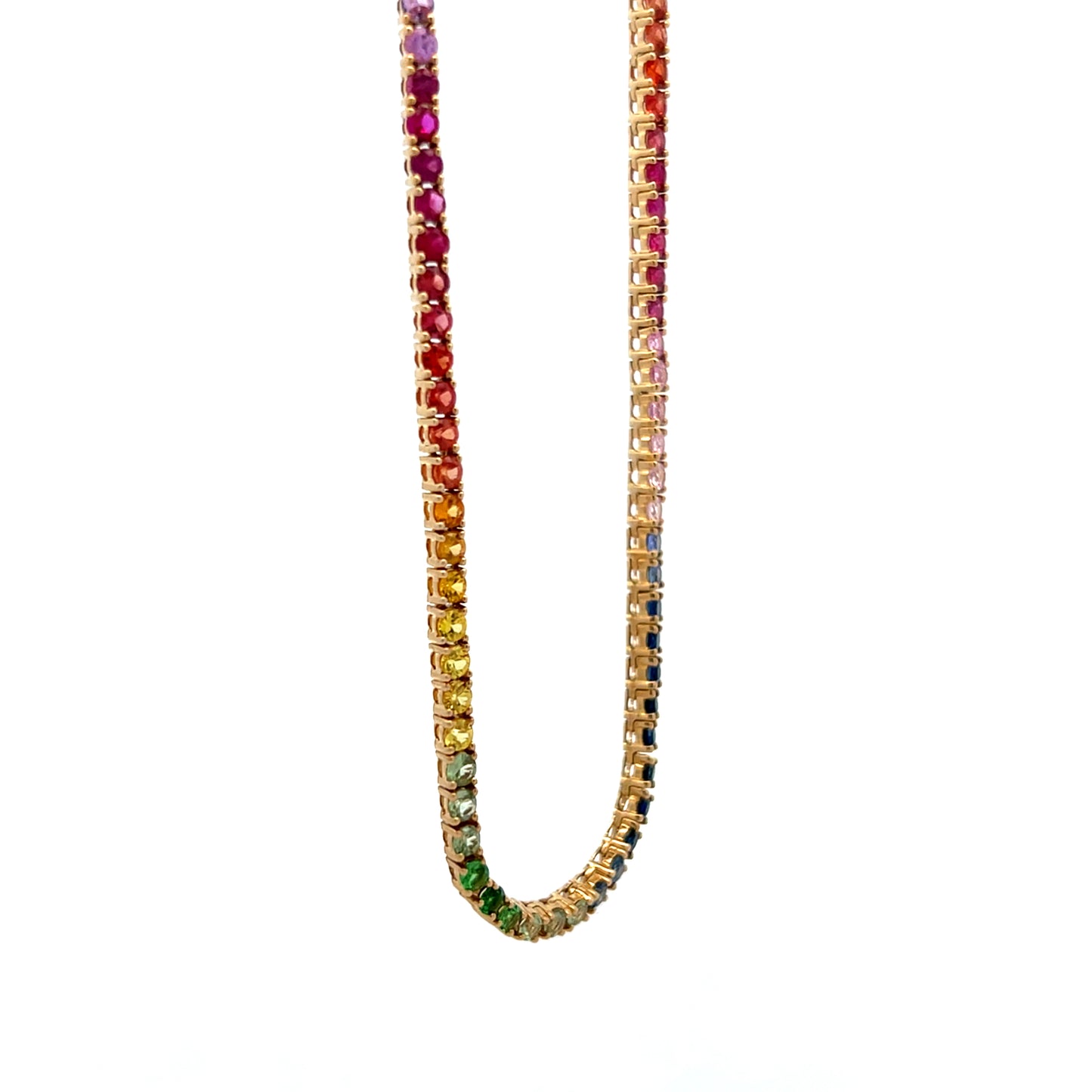 10.46 Rainbow Sapphire Necklace in 14k Yellow Gold