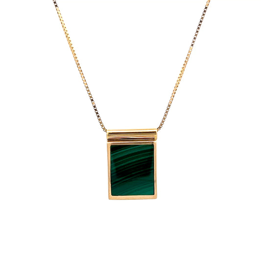 20" Malachite Bezel Pendant in 14k Yellow Gold