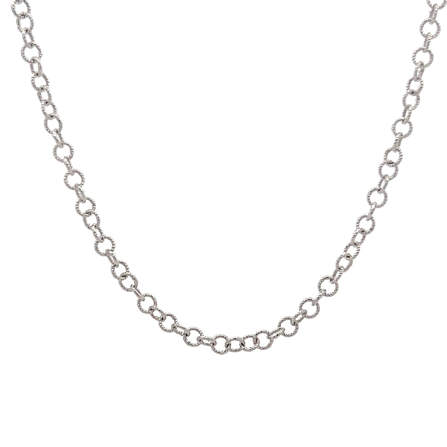 20" Textured Rolo Link Chain Necklace 14k White Gold