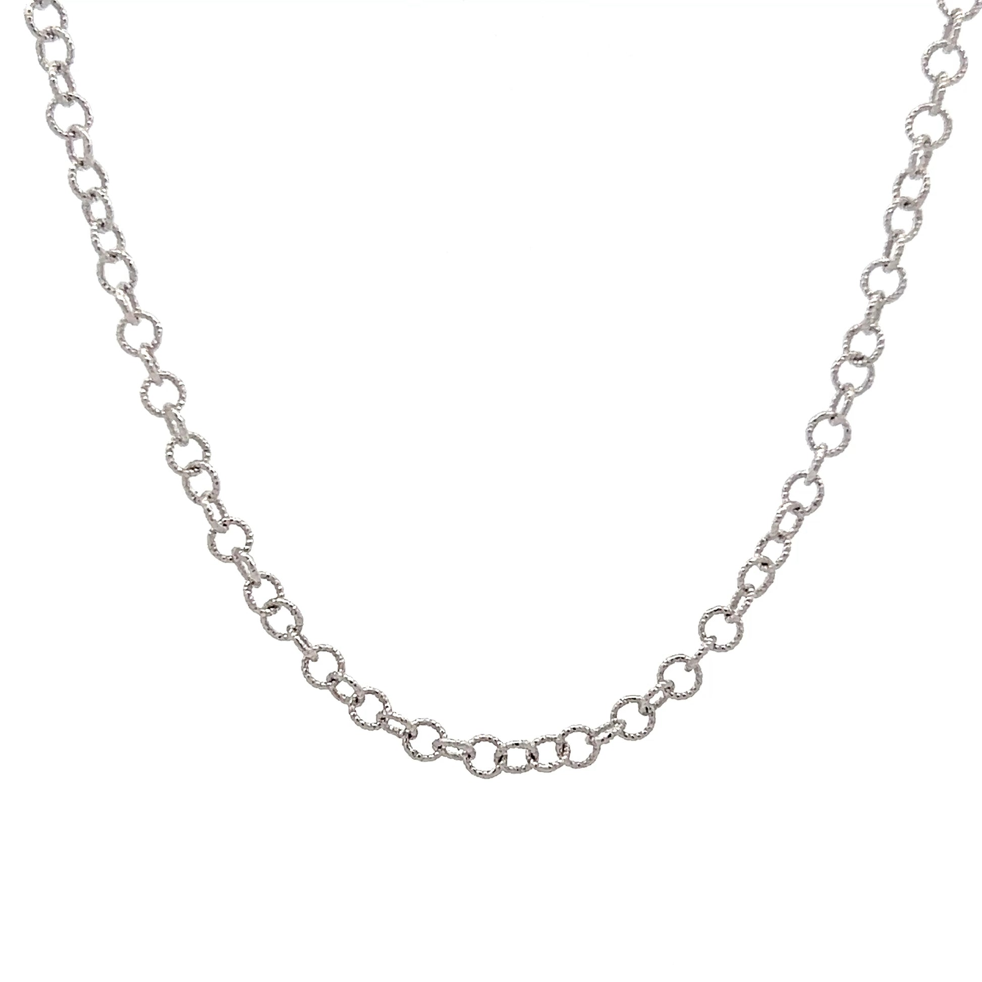 20" Textured Rolo Link Chain Necklace 14k White Gold