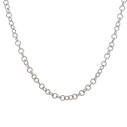 20" Textured Rolo Link Chain Necklace 14k White Gold