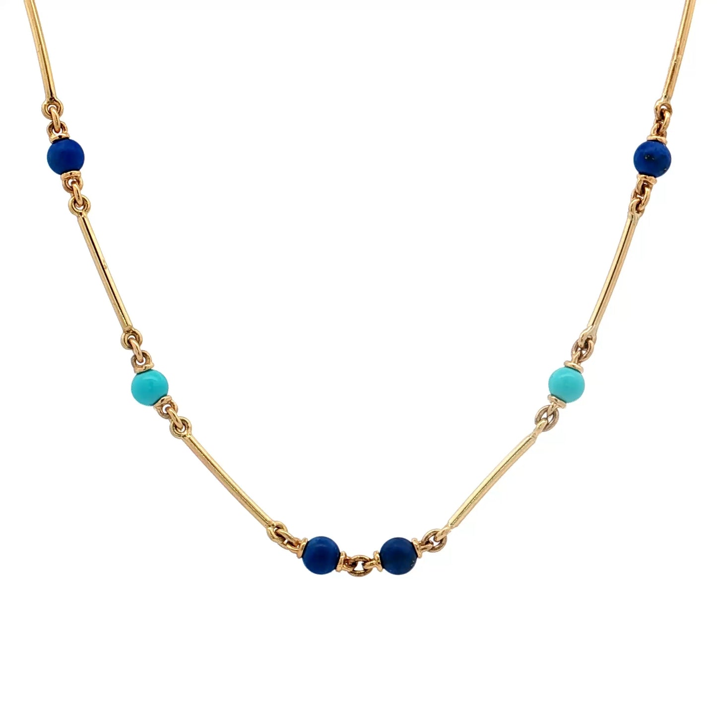 20" Turquoise & Lapis Lazuli Necklace in 18k Yellow Gold