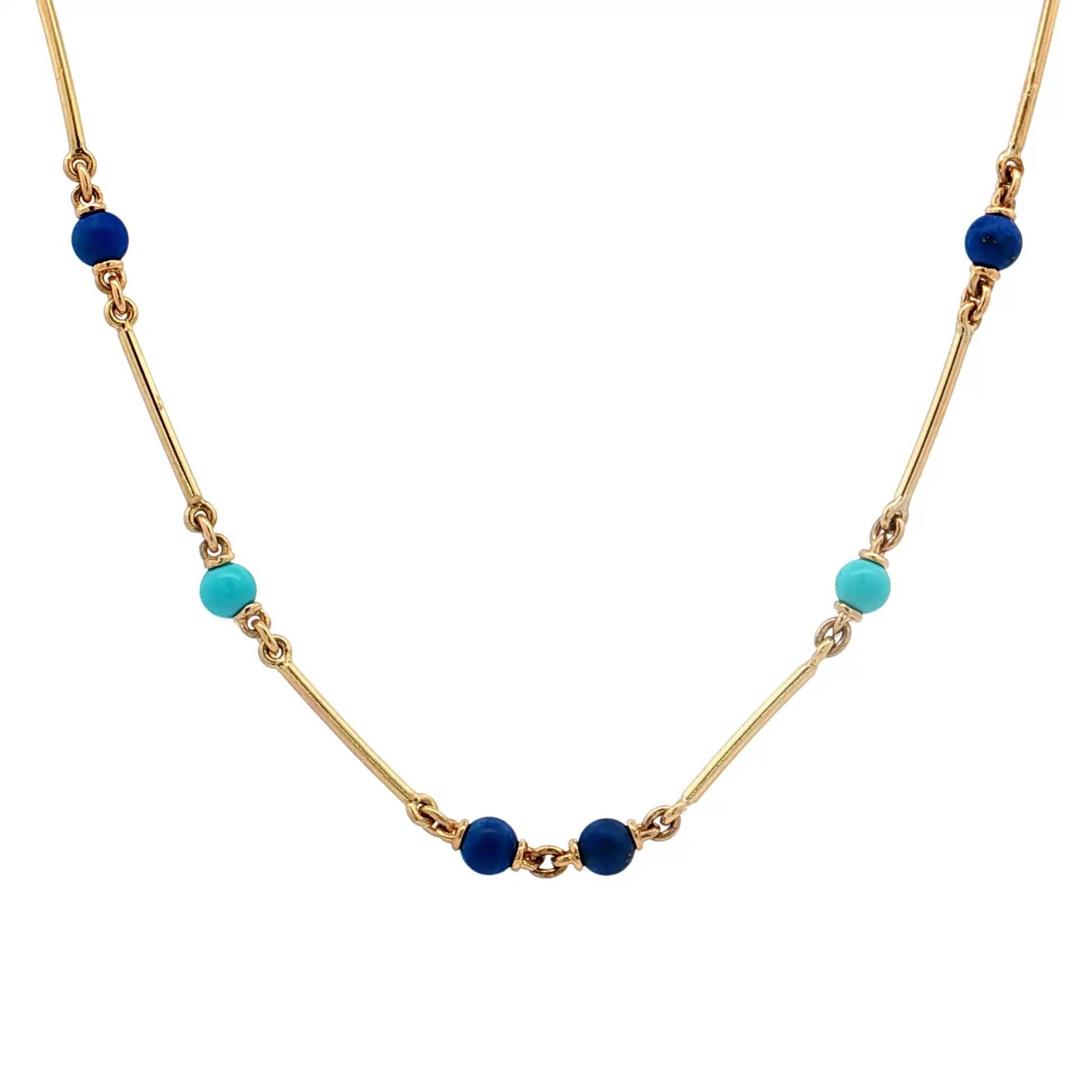 20" Turquoise & Lapis Lazuli Necklace in 18k Yellow Gold