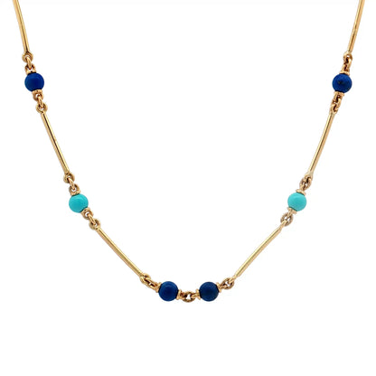20" Turquoise & Lapis Lazuli Necklace in 18k Yellow Gold