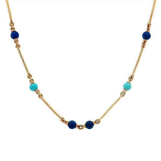 20" Turquoise & Lapis Lazuli Necklace in 18k Yellow Gold