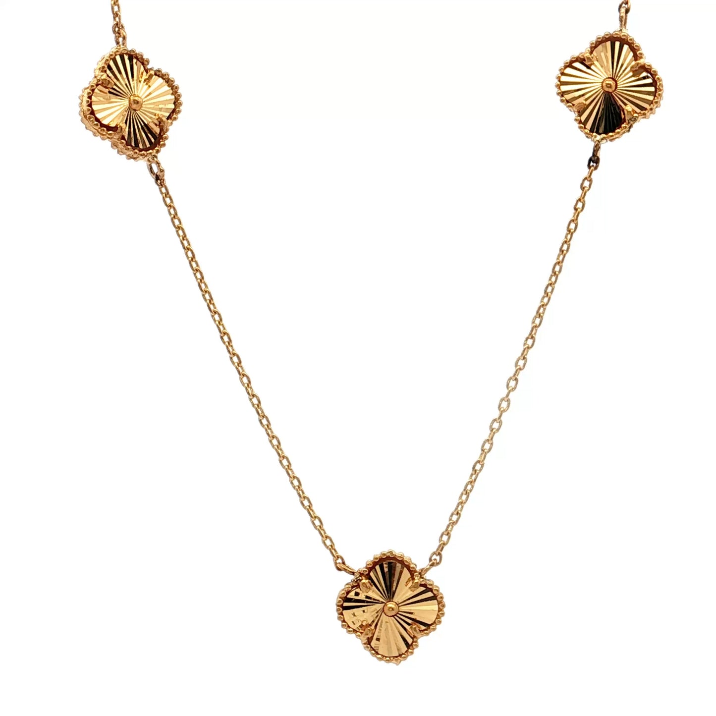 21" Four Leaf Clover Station Necklace 22k Yellow Gold