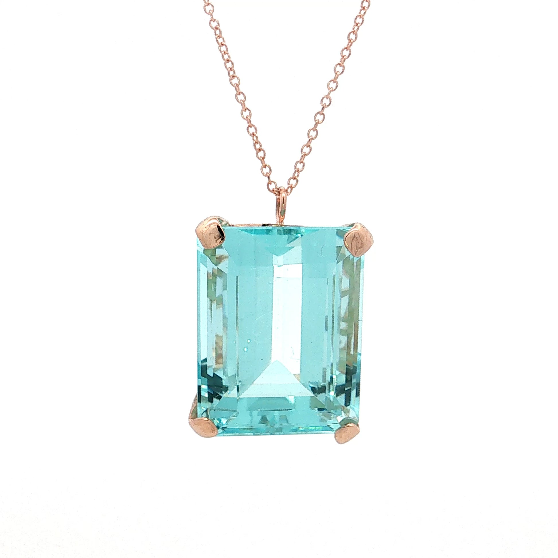 22.96 Emerald Cut Aquamarine Pendant 14k Rose Gold