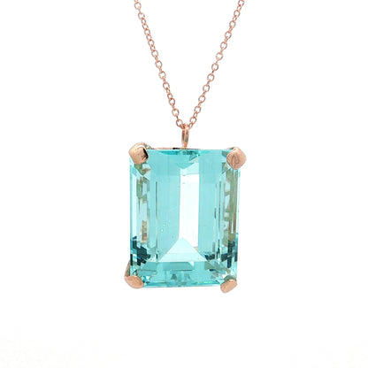 22.96 Emerald Cut Aquamarine Pendant 14k Rose Gold