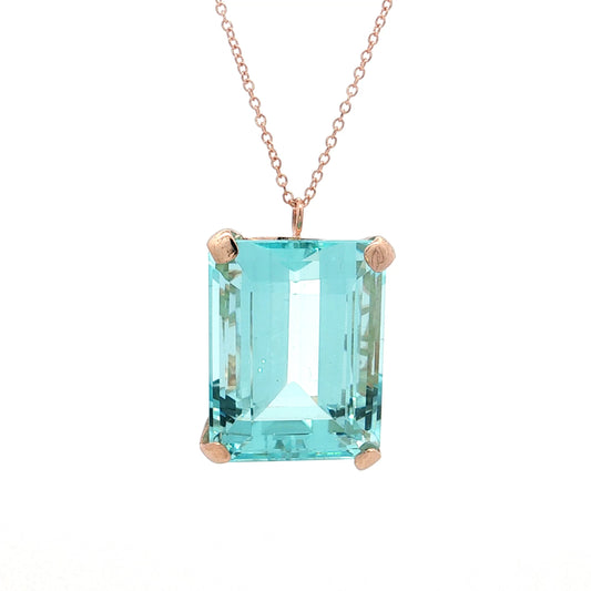 22.96 Emerald Cut Aquamarine Pendant 14k Rose Gold