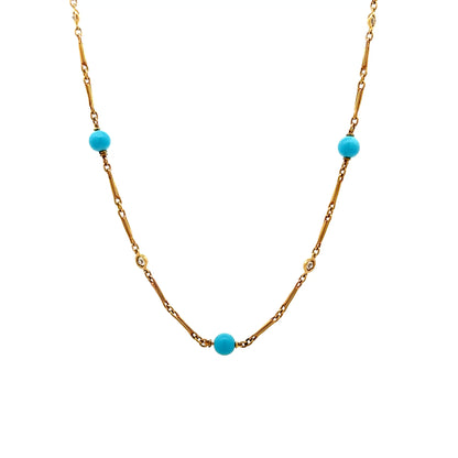 22 Inch Turquoise & Diamond Necklace in 18k Yellow Gold