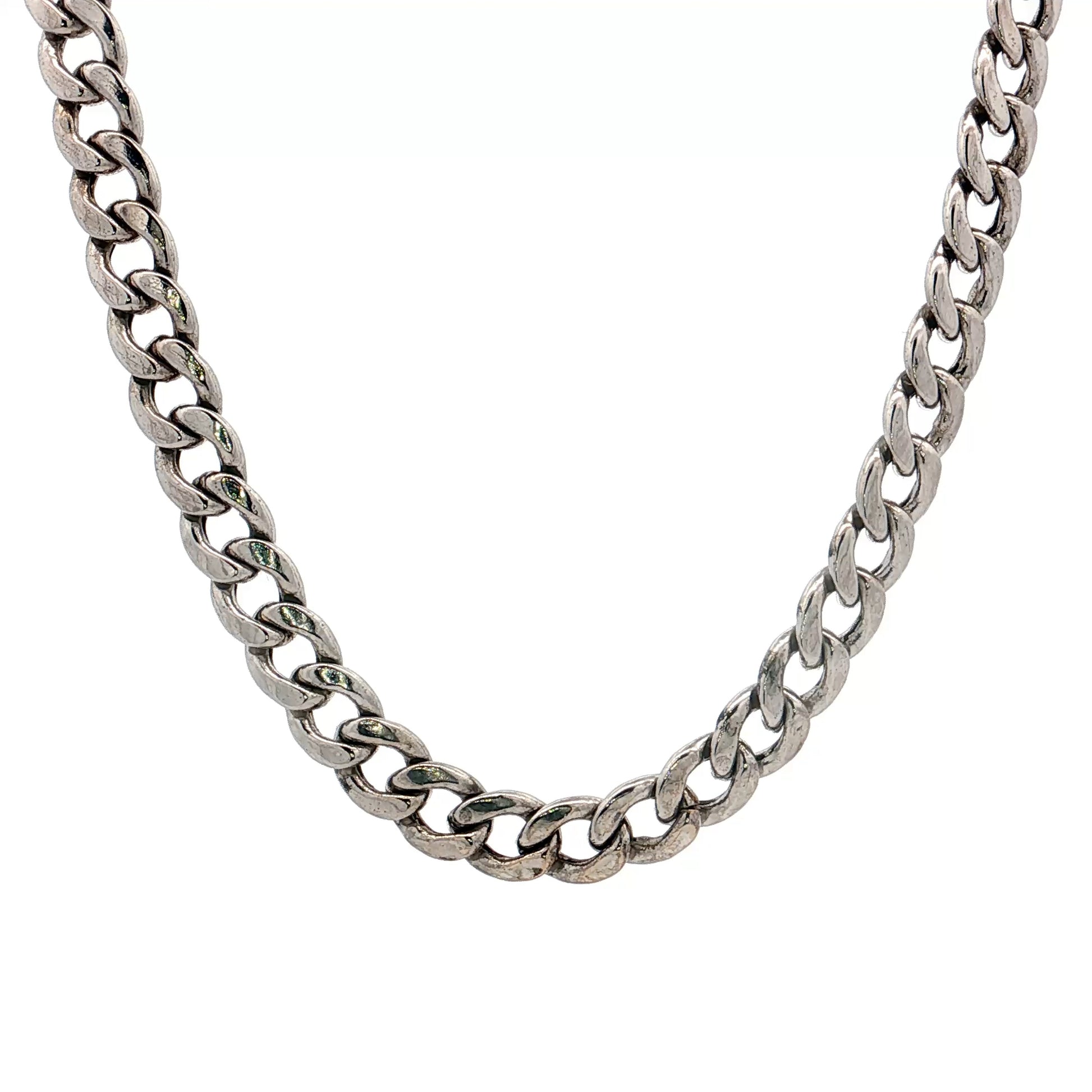 22" Mens Curb Link Chain Necklace 10k White Gold