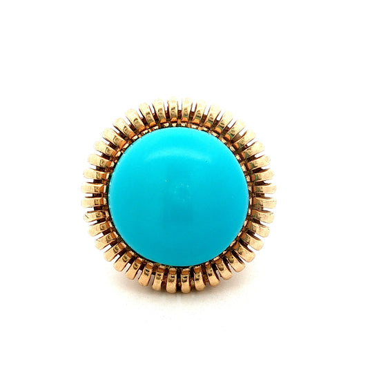 24.00 Vintage Mid-Century Turquoise Cocktail Ring 14k