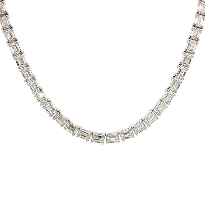24.19 Emerald Cut Diamond Tennis Necklace 18k White Gold