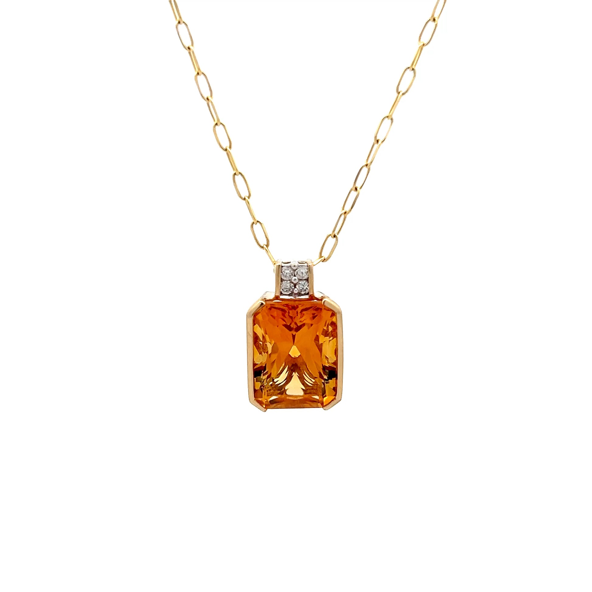 25.20 Emerald Cut Citrine Pendant in 14k Yellow Gold