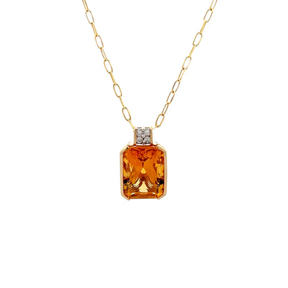 25.20 Emerald Cut Citrine Pendant in 14k Yellow Gold