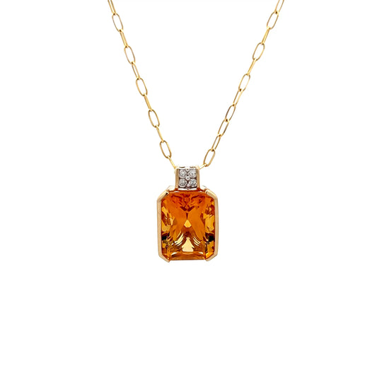 25.20 Emerald Cut Citrine Pendant in 14k Yellow Gold