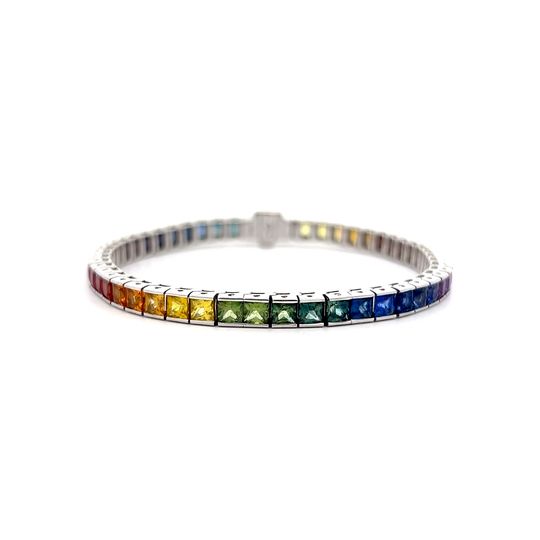 25.50 Princess Cut Rainbow Sapphire Bracelet in 14k