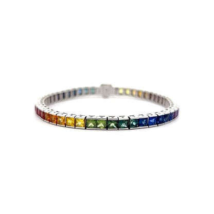 25.50 Princess Cut Rainbow Sapphire Bracelet in 14k