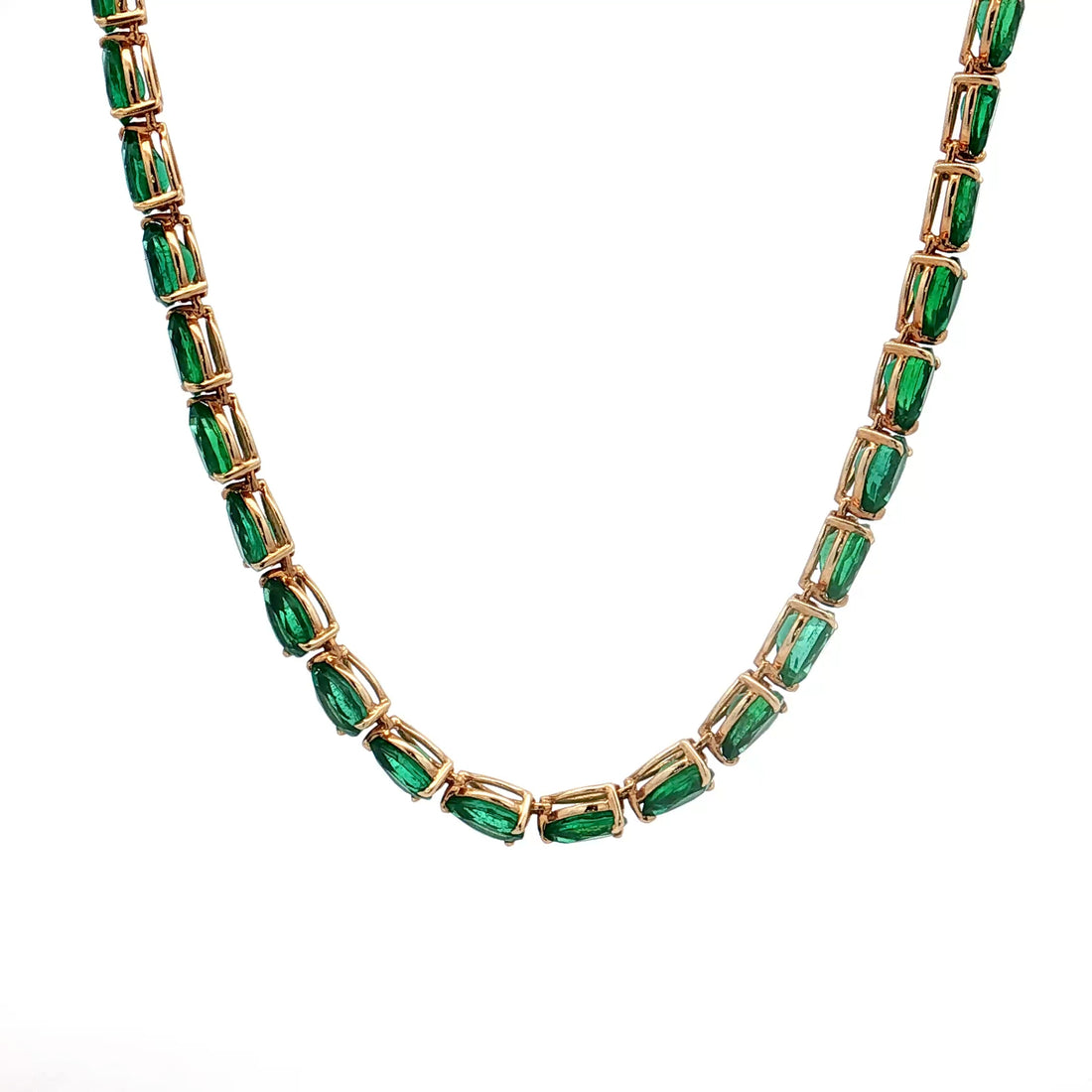 26.59 Pear Cut Emerald Tennis Necklace 18k Yellow Gold