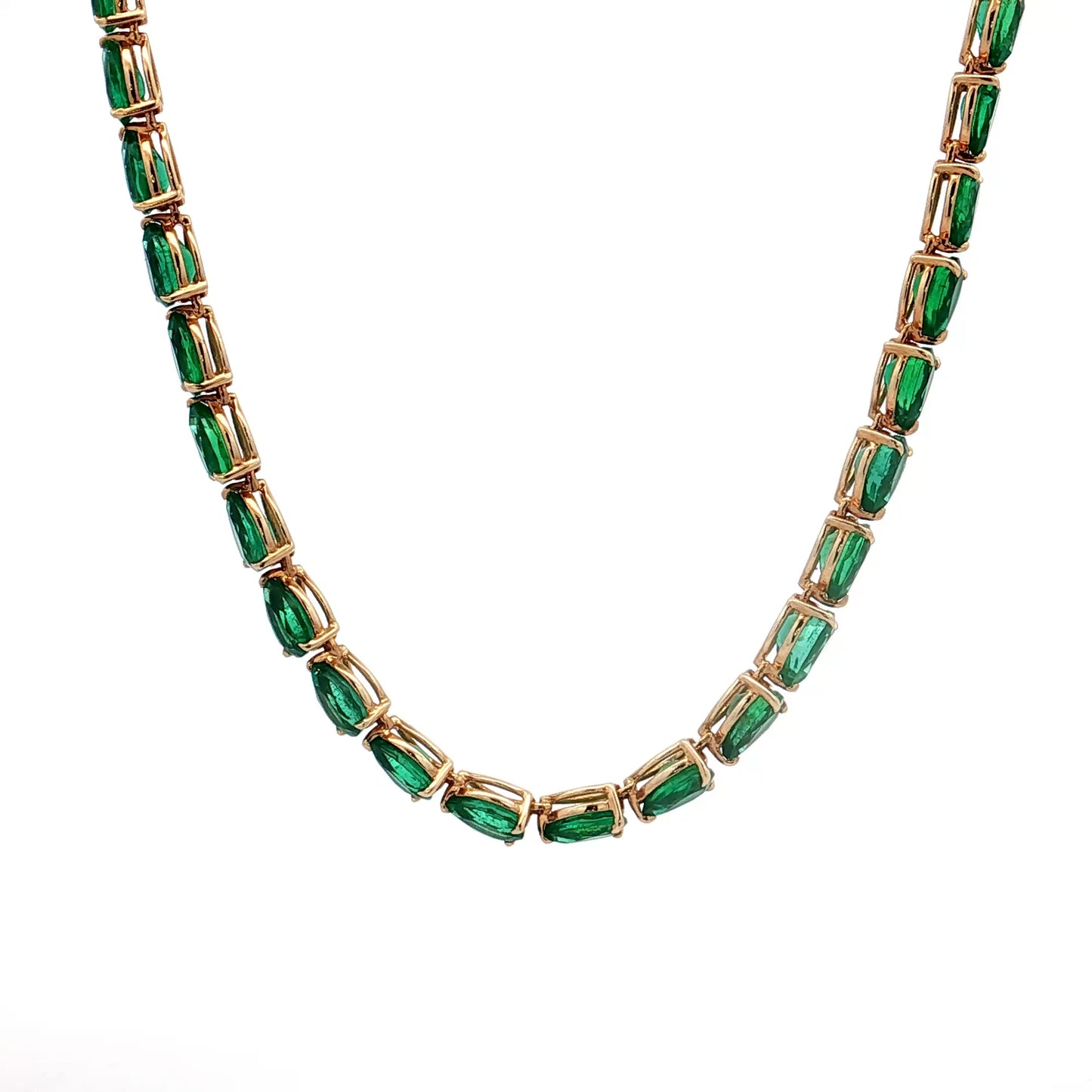26.59 Pear Cut Emerald Tennis Necklace 18k Yellow Gold