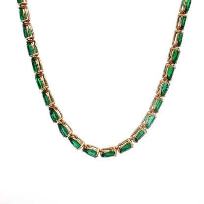 26.59 Pear Cut Emerald Tennis Necklace 18k Yellow Gold