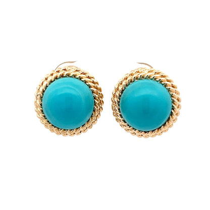 27.72 Cabochon Turquoise Stud Earrings in 14k