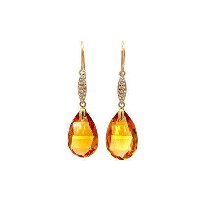 28.00 Briolette Citrine Drop Earrings in 18k