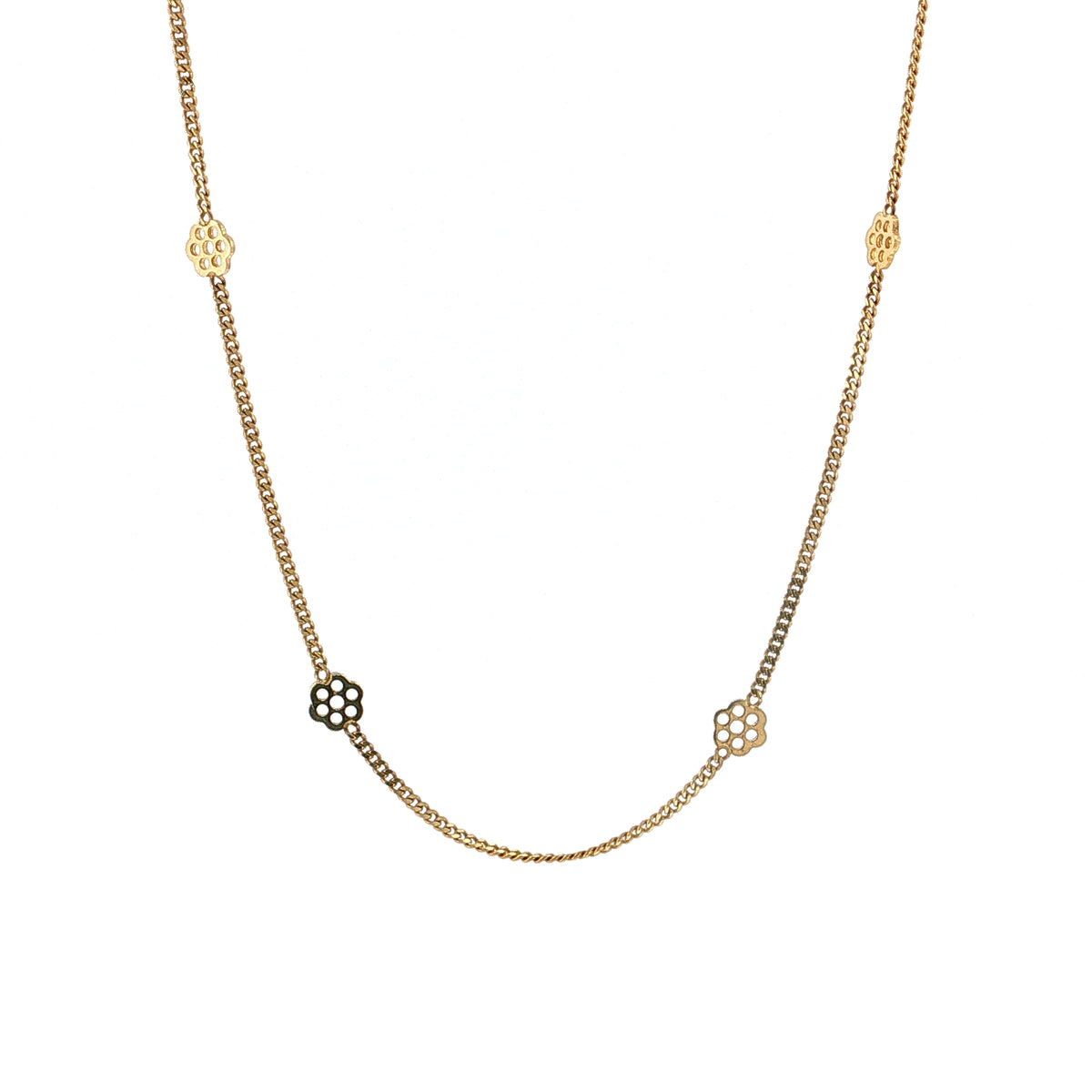 28 Inch Italian Flower Station Curb Chain Necklace 14k