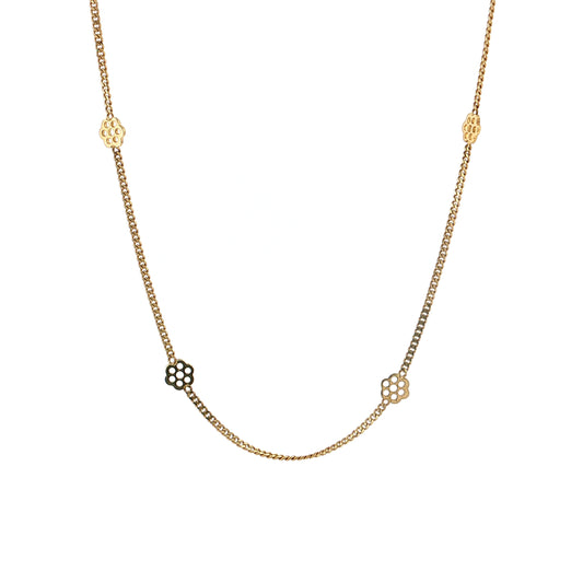 28 Inch Italian Flower Station Curb Chain Necklace 14k