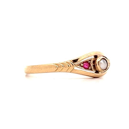 .10 Victorian Pearl & Ruby Stacking Ring in 14k