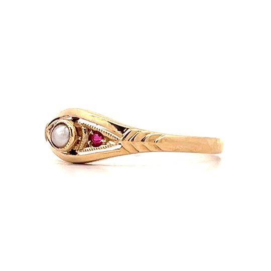 .10 Victorian Pearl & Ruby Stacking Ring in 14k