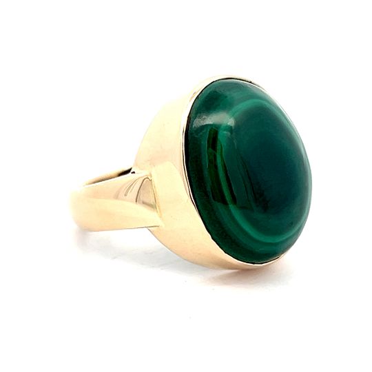 19.66 Cabochon Malachite Cocktail Ring in 14k Yellow Gold