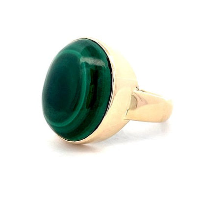 19.66 Cabochon Malachite Cocktail Ring in 14k Yellow Gold