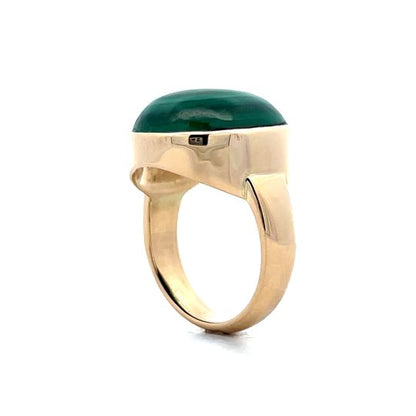 19.66 Cabochon Malachite Cocktail Ring in 14k Yellow Gold