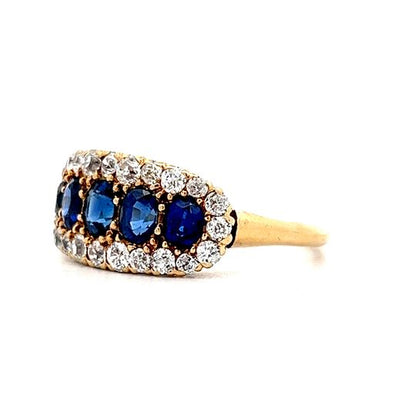 2.35 Victorian Sapphire & Diamond Ring in 18k Yellow Gold