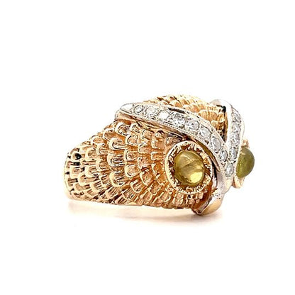 Vintage 1950's Diamond Owl Cocktail Ring in 14k