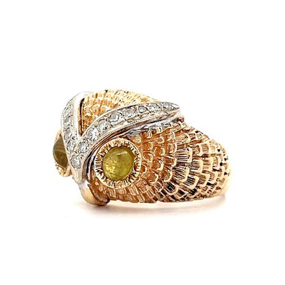 Vintage 1950's Diamond Owl Cocktail Ring in 14k