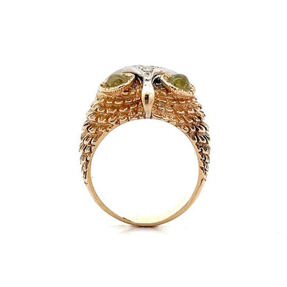 Vintage 1950's Diamond Owl Cocktail Ring in 14k