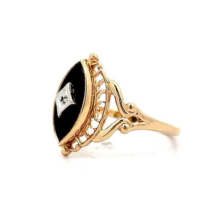 Antique Art Deco Diamond & Onyx Ring in 10k Yellow Gold