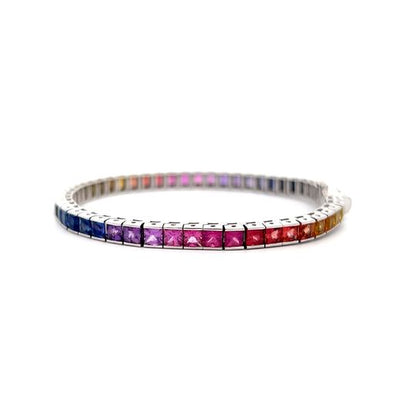 25.50 Princess Cut Rainbow Sapphire Bracelet in 14k