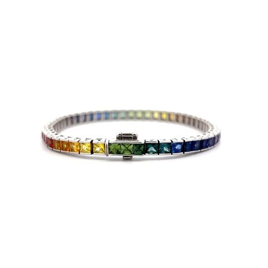 25.50 Princess Cut Rainbow Sapphire Bracelet in 14k