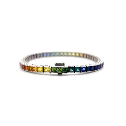 25.50 Princess Cut Rainbow Sapphire Bracelet in 14k